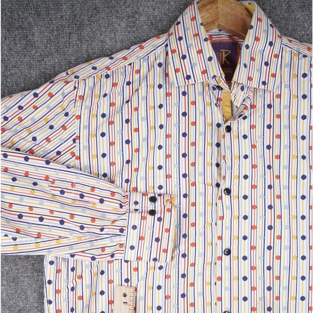 R. Lewis Downtown Button Up Shirt Mens XL White Multi‎ Color Polka Dot Stripe